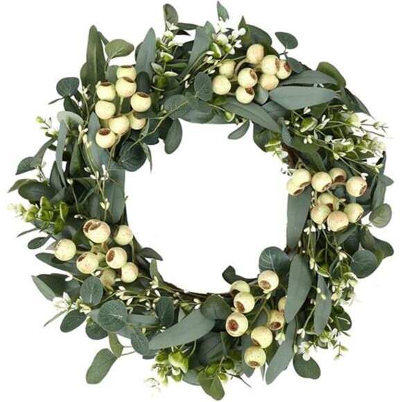 Artificial Spring Wreath 20Inch Wreaths for Front Door Green Eucalyptus Wreath - Picture 7 of 7